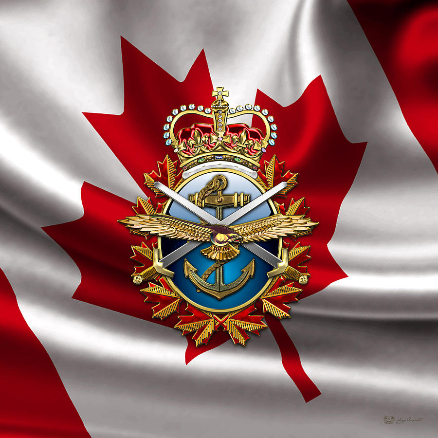 Military Heraldry Photograph - Canadian Forces Emblem over Flag by Serge Averbukh