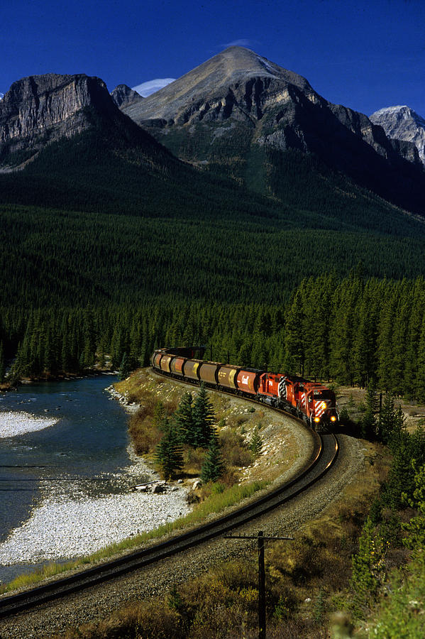 Train Photograph - Canadian Freight Train at Morantz Curve by Susan  Benson