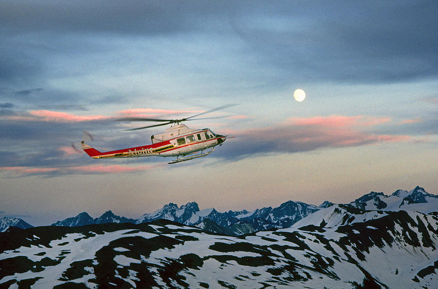 Canadian Helicopter and Full Moon Photograph by Buddy Mays