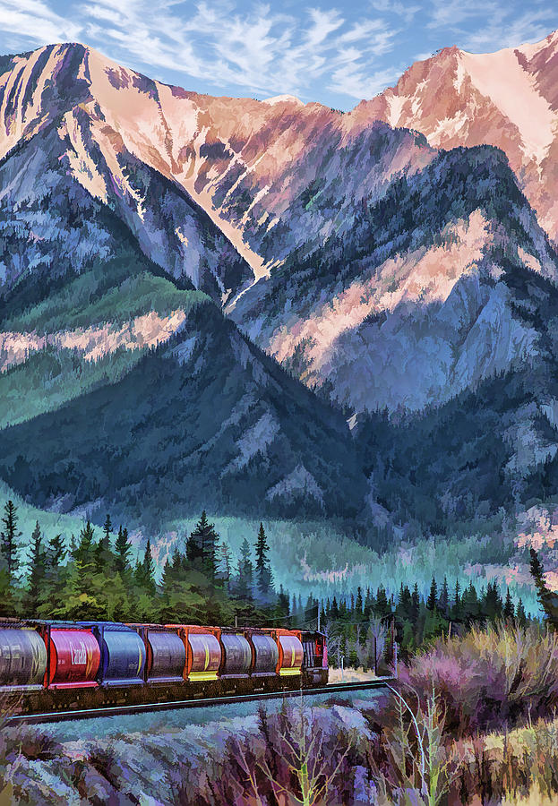 Mountain Painting - Canadian National Railway in Jasper by Christopher Arndt