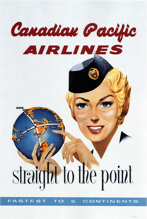 Canadian Pacific Airlines - Straight To The Point - Retro travel Poster - Vintage Poster Mixed Media by Studio Grafiikka