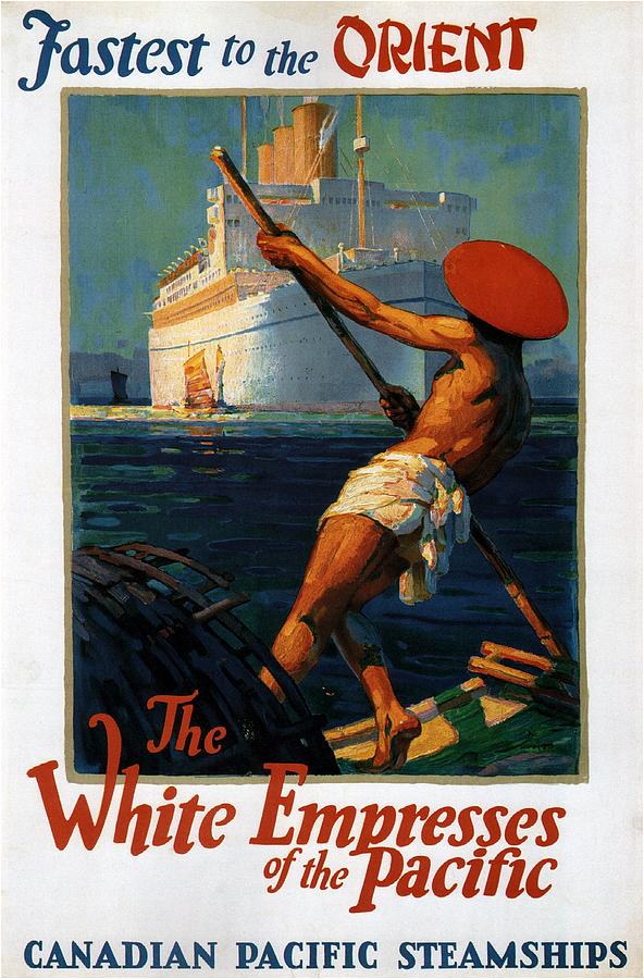 Canadian Pacific Steamships - White Empress Of The Pacific - Retro Travel Poster - Vintage Poster Mixed Media
