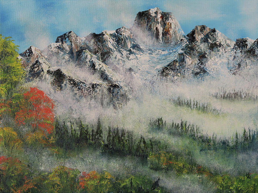 Canadian Rockies-Autumn Morning Mist Painting by Shirley Heyn