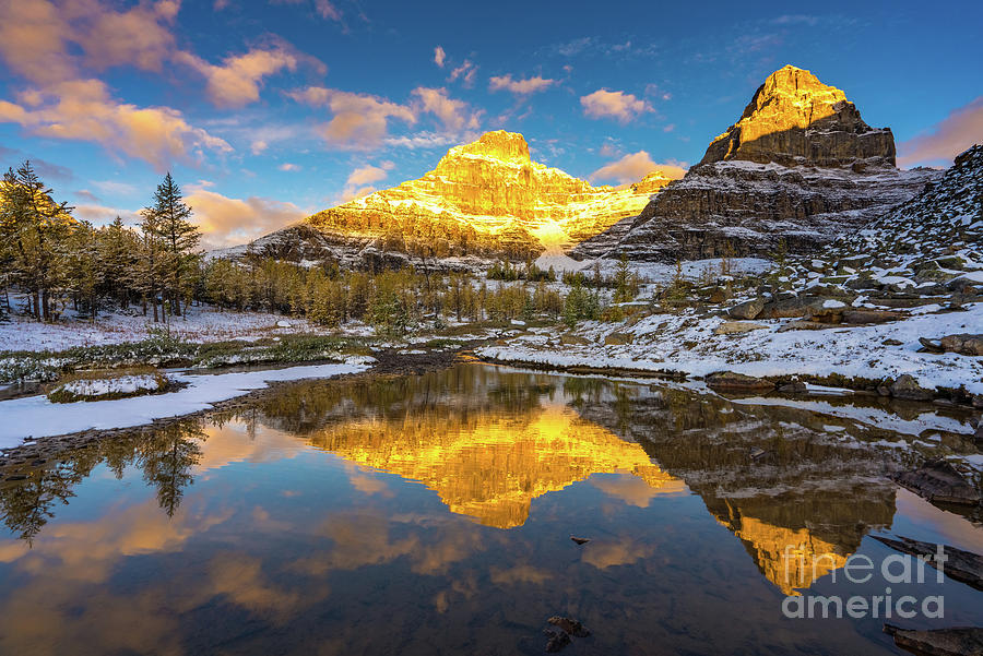 Canadian Rockies Golden Autumn Reflection Photograph by Mike Reid
