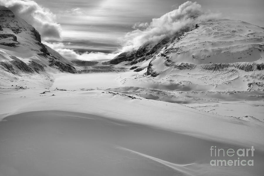 Canadian Rockies Winter Curves And Mountains Black And White Photograph by Adam Jewell