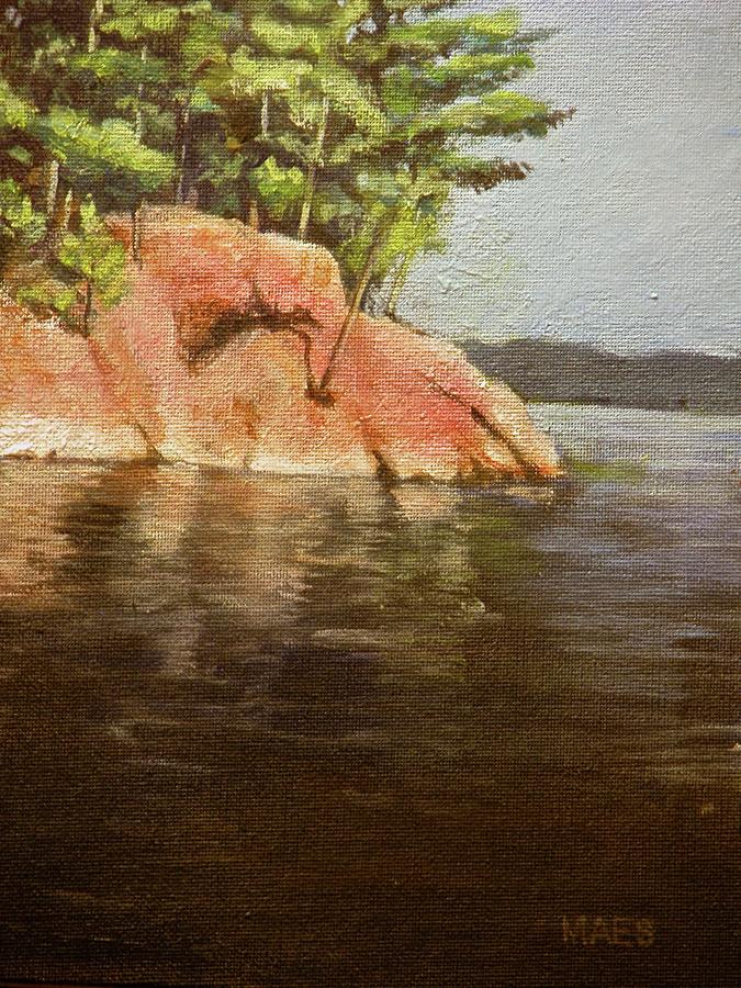 Canadian stone Island with pines Painting by Walt Maes