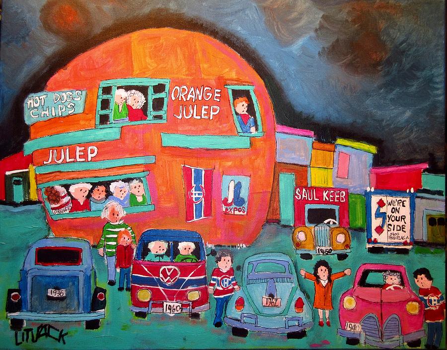 Canadiens Bus at the Orange Julep Painting by Michael Litvack