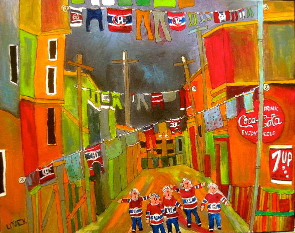 Canadiens Oldtimers on Washday Painting by Michael Litvack