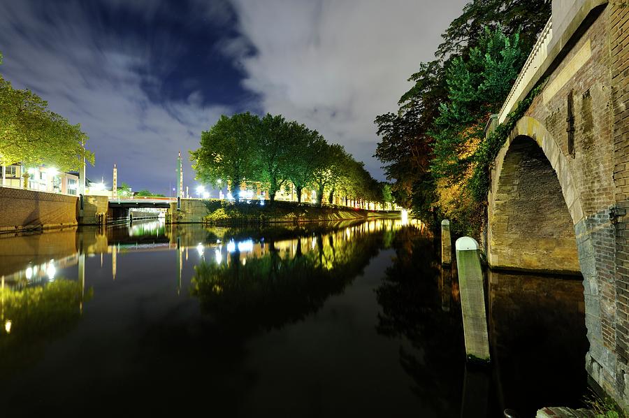 Canal Catharijnesingel and bridge Bijlhouwersbrug in Utrecht in the evening 266 Photograph by Merijn Van der Vliet
