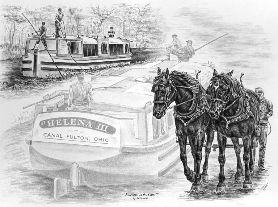 Canal Fulton Ohio Print - Journeys on the Canal Drawing by Kelli Swan
