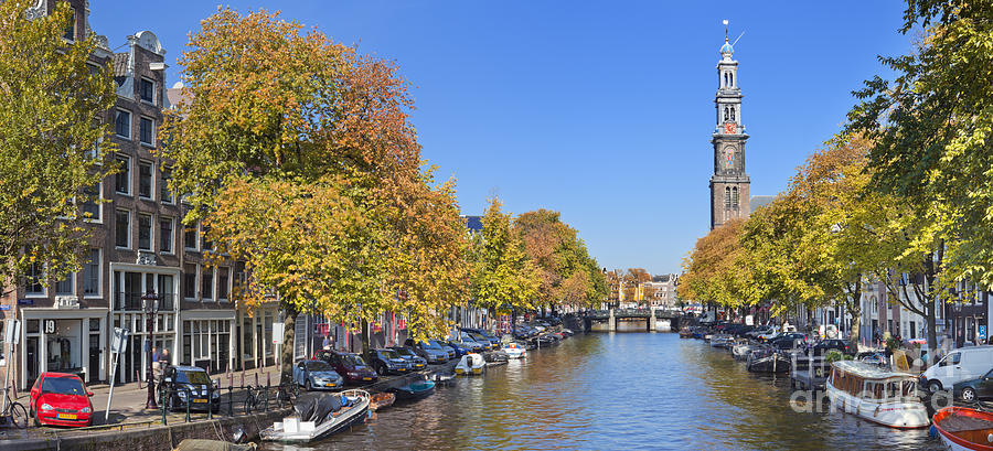 Fall Photograph - Canal in Amsterdam, The Netherlands in autumn by Sara Winter