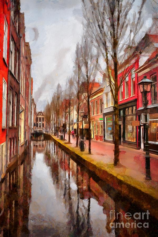 Canal in Delft Digital Art by Eva Lechner