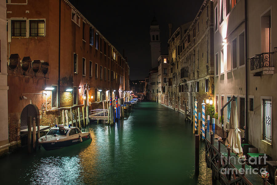 Canal in venice by night, in Italy Photograph by Amanda Mohler