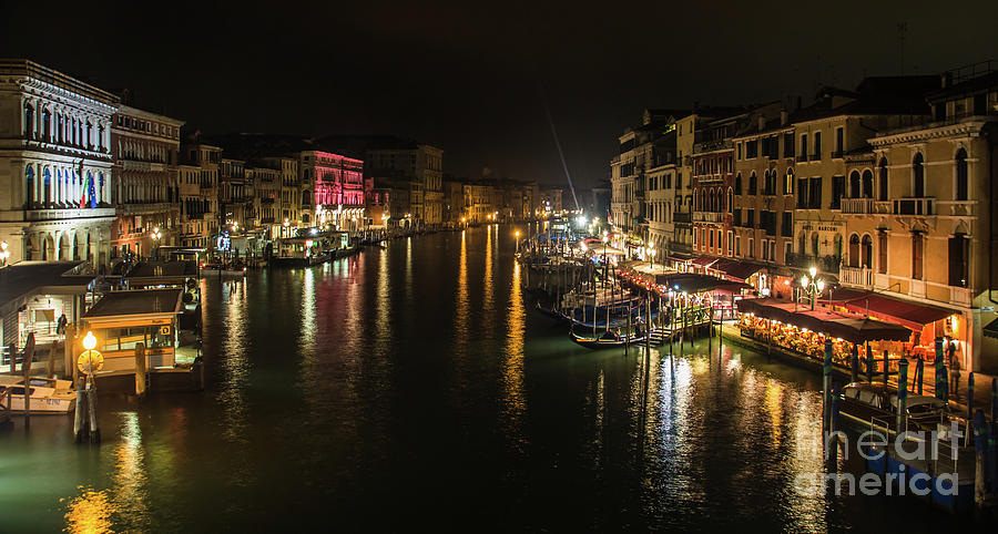 Canal in venice by night, in Italy, view from the Rialto bridge Photograph by Amanda Mohler