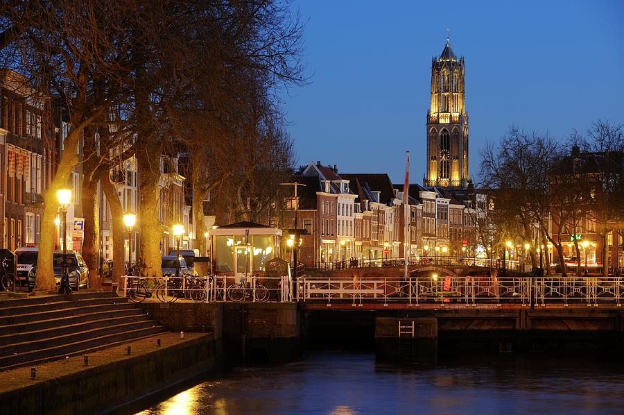 Canal lock Weerdsluis, Old Canal and Dom Tower in Utrecht in the evening 273 Photograph by Merijn Van der Vliet