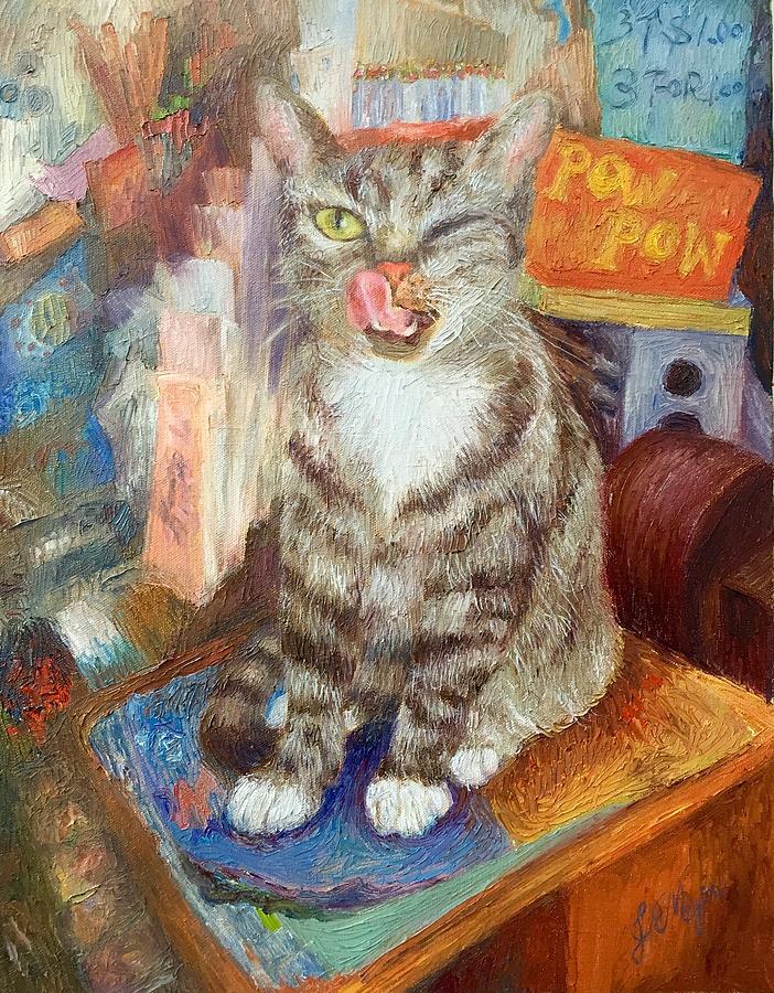 Cat Painting - Canal St.Bodega Cat by Register by Joan Meyer