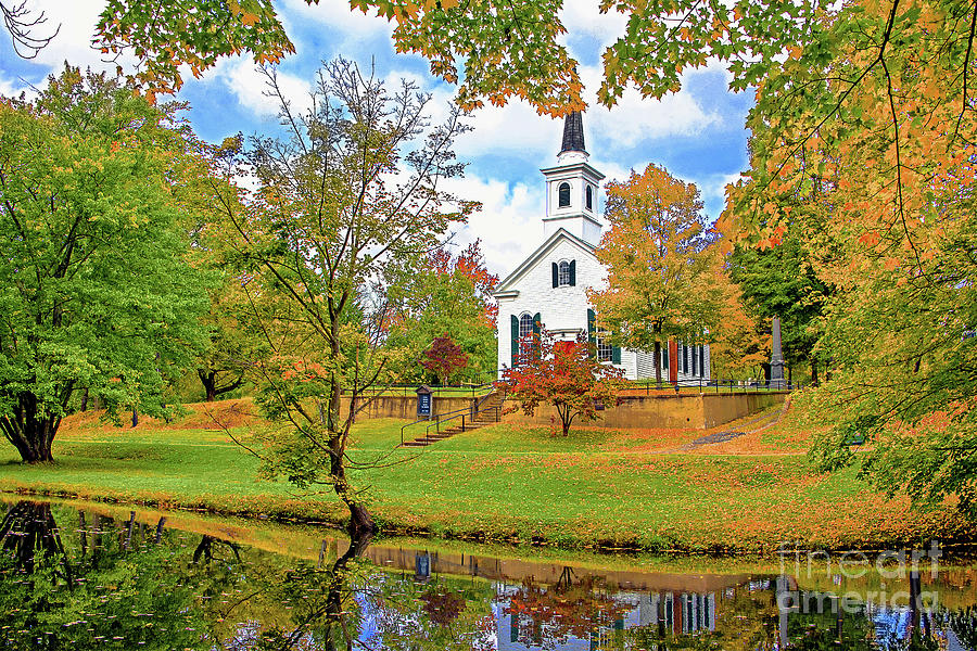 Canal Village Church In Autumn Photograph