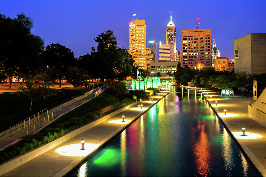 Canal Walk to the Downtown Indianapolis Skyline Photograph by Gregory Ballos