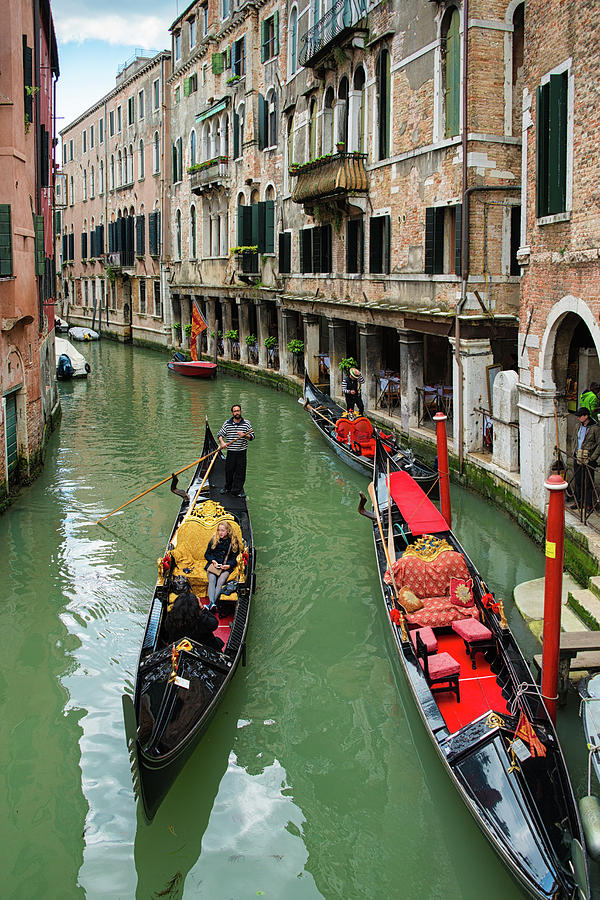 Boat Photograph - Canal with gondolas in Venice Italy by Matthias Hauser