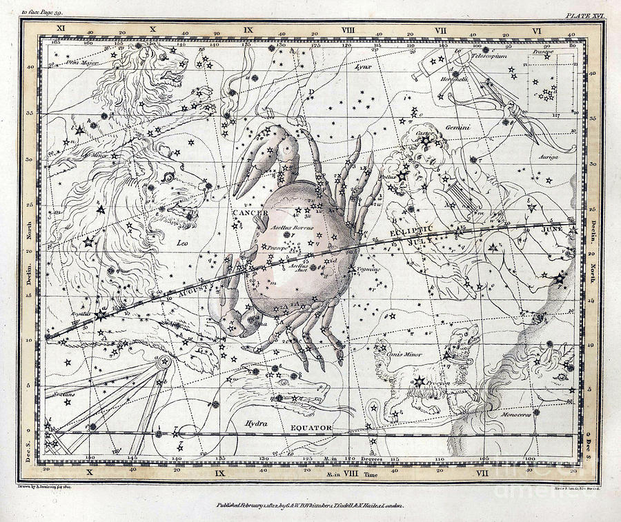 Cancer Constellation, Zodiac, 1822 Photograph by U.S. Naval Observatory Library