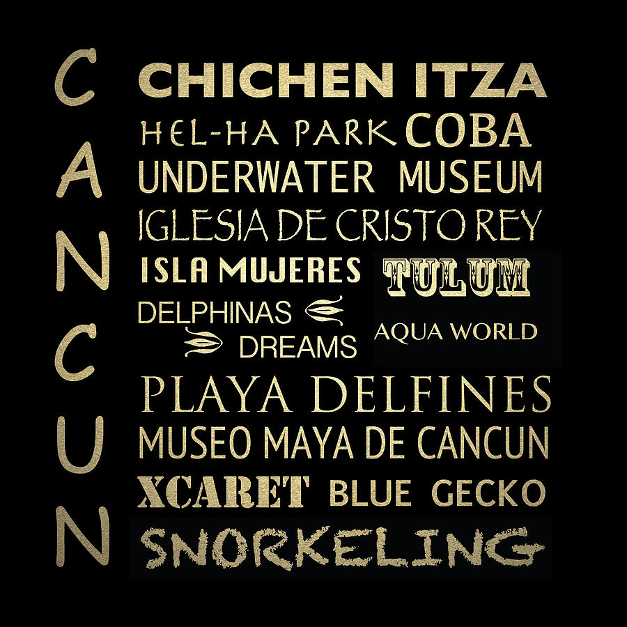 Typography Digital Art - Cancun Famous Landmarks by Patricia Lintner
