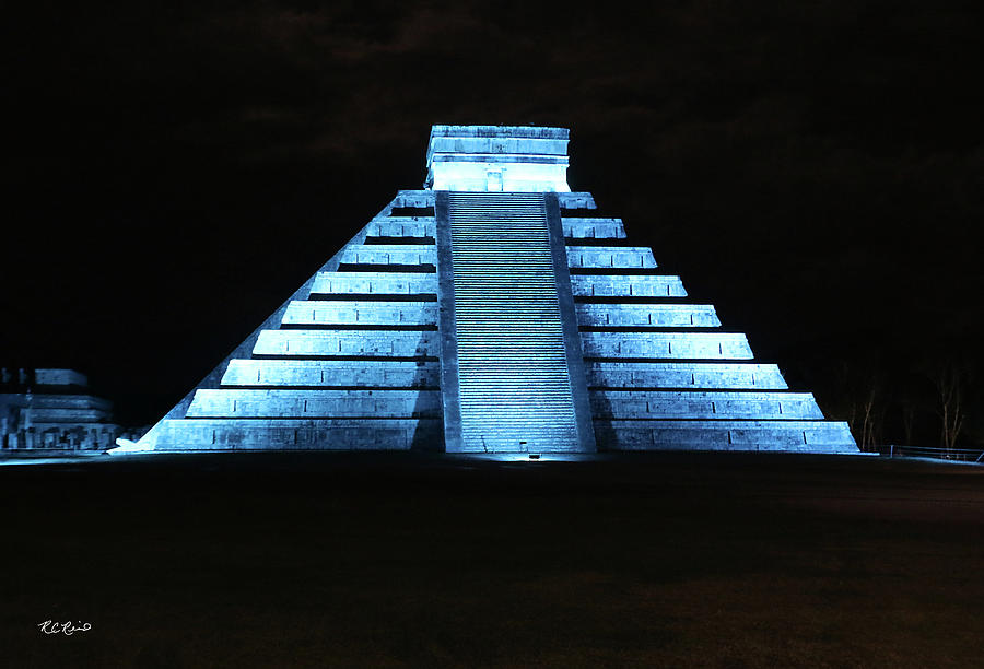 Cancun Mexico - Chichen Itza - Temple of Kukulcan-El Castillo Pyramid Night Lights 3 Photograph by Ronald Reid