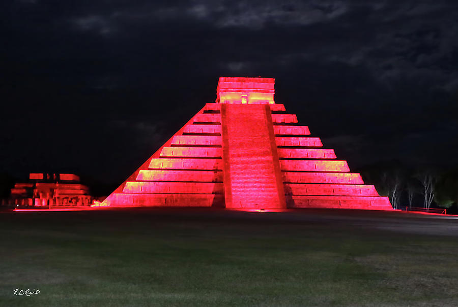 Cancun Mexico - Chichen Itza - Temple of Kukulcan-El Castillo Pyramid Night Lights 4 Photograph by Ronald Reid