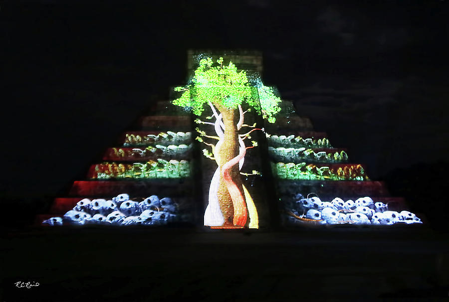 Cancun Mexico - Chichen Itza - Temple of Kukulcan-El Castillo Pyramid Night Lights 5 Photograph by Ronald Reid