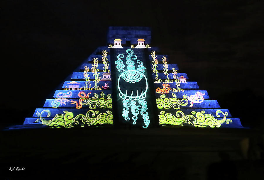 Cancun Mexico - Chichen Itza - Temple of Kukulcan-El Castillo Pyramid Night Lights 6 Photograph by Ronald Reid