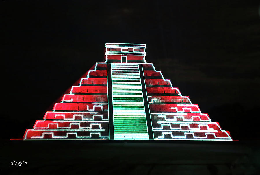 Cancun Mexico - Chichen Itza - Temple of Kukulcan-El Castillo Pyramid Night Lights 7 Photograph by Ronald Reid