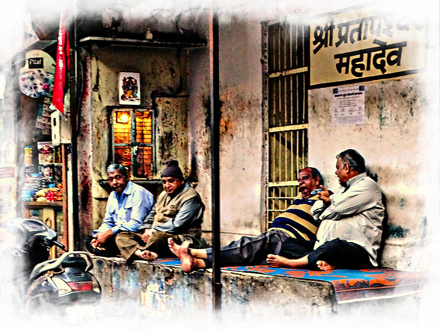 Candid Bored Yawn PJ Exotic Travel Blue City Streets India Rajasthan 1a Photograph by Sue Jacobi