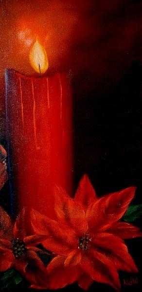 Candle and Poinsettia Painting by Natascha de la Court