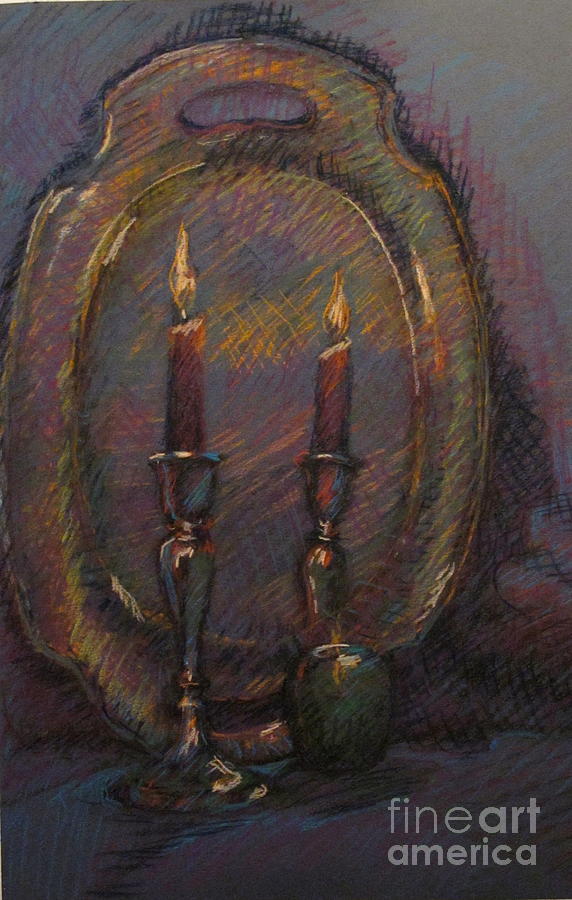 Candle Pastel - Candle and Silver Platter by B Rossitto