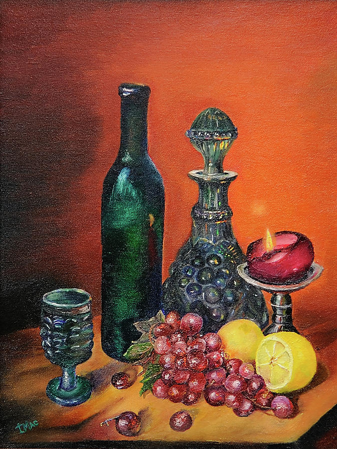 Still Life Painting - Candlelight Decanter by Terry R MacDonald