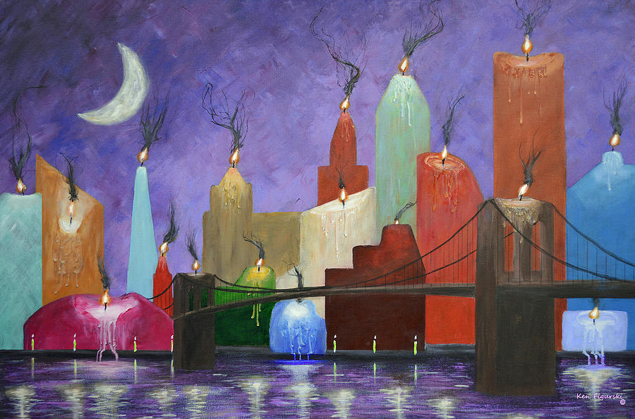 Surrealism Skyline Candleopolis Painting by Ken Figurski