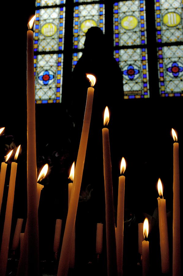 Candles burning inside the Basilica of the Saint Sauveur Photograph by Sami Sarkis