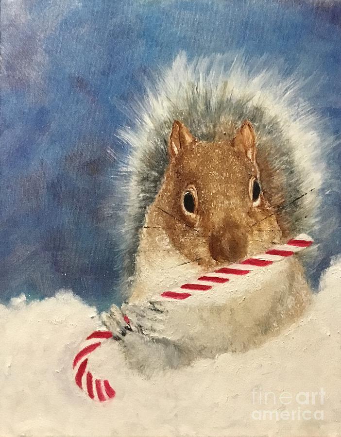 Christmas Painting - Candy Cane Squirrel by Diane Donati