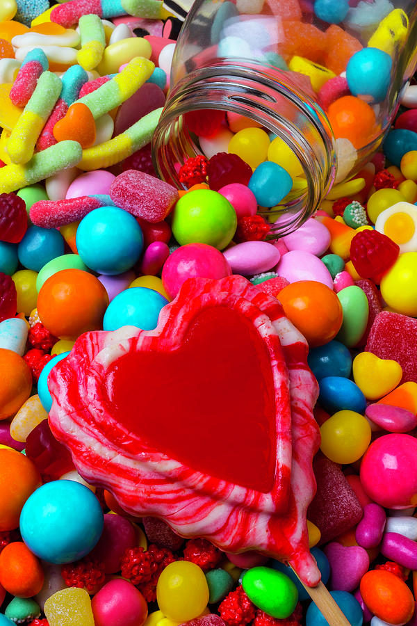 Candy Photograph - Candy Heart And Jar by Garry Gay