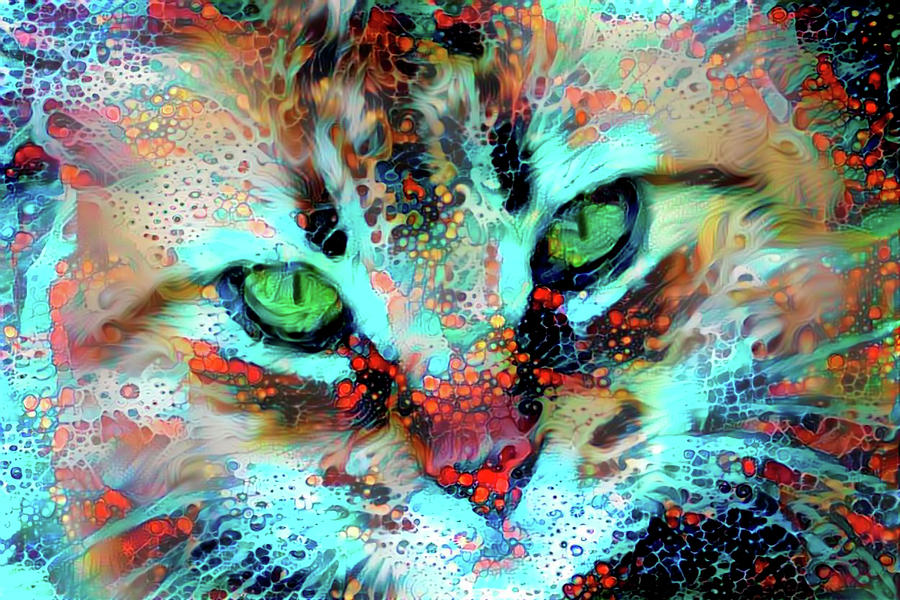 Cat Digital Art - Candy the Colorful Green Eyed Cat by Peggy Collins