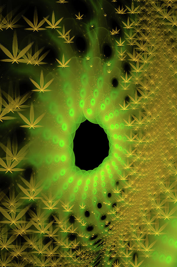 Abstract Digital Art - Cannabis Art - Green and golden design by Matthias Hauser