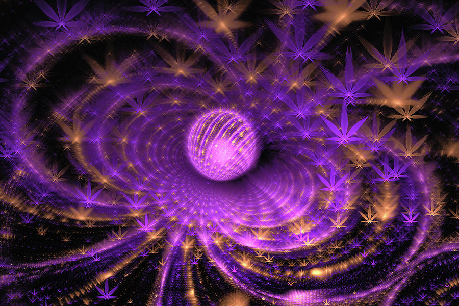 Abstract Digital Art - Cannabis Art purple and gold by Matthias Hauser