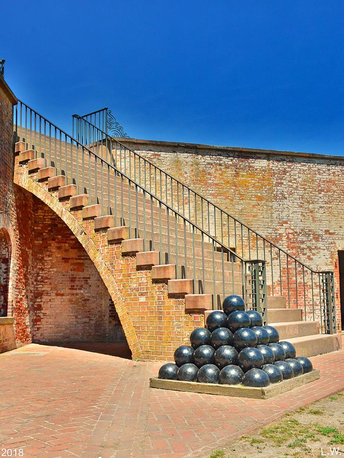 Landscape Photograph - Cannon Balls And The Stairs At Fort Macon North Carolina  by Lisa Wooten