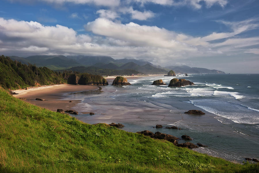 Cannon Beach And Haystack Rock From Ecola State Park. Photograph By 