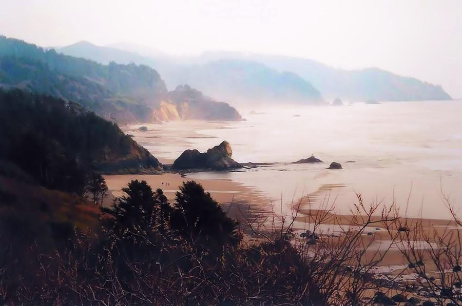 Cannon Beach in a White Sunset Photograph by Nadalyn Larsen