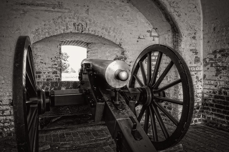 Cannon In Fort Pulaski in Black and White Photograph by Greg and Chrystal Mimbs