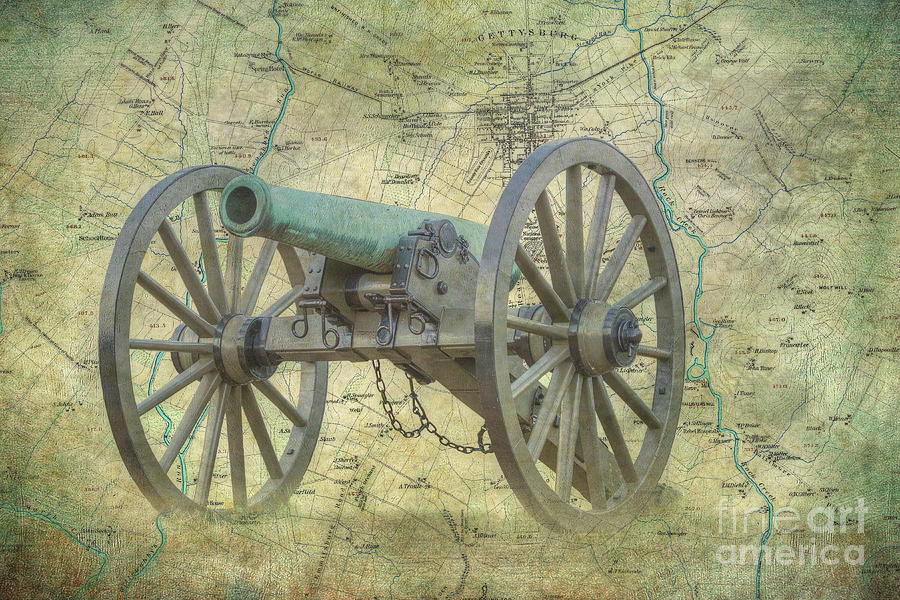 Cannon on Gettysburg Map  Digital Art by Randy Steele