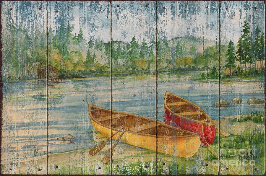 Mountain Painting - Canoe Camp - Distressed by Paul Brent