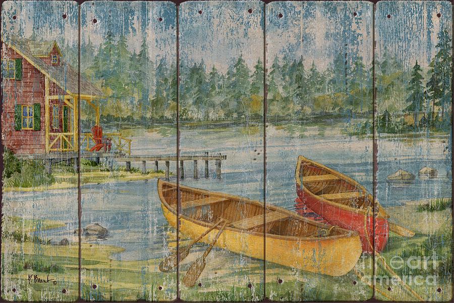 Mountain Painting - Canoe Camp with Cabin - Distressed by Paul Brent