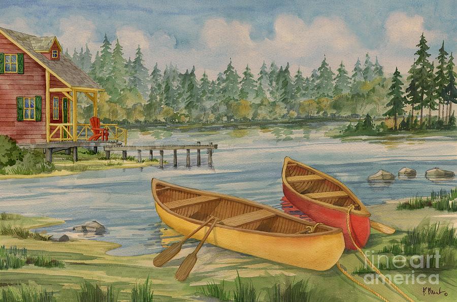 Mountain Painting - Canoe Camp with Cabin by Paul Brent