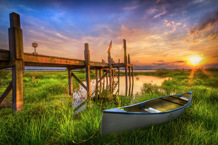 Boat Photograph - Canoe in Grassy Waters by Debra and Dave Vanderlaan
